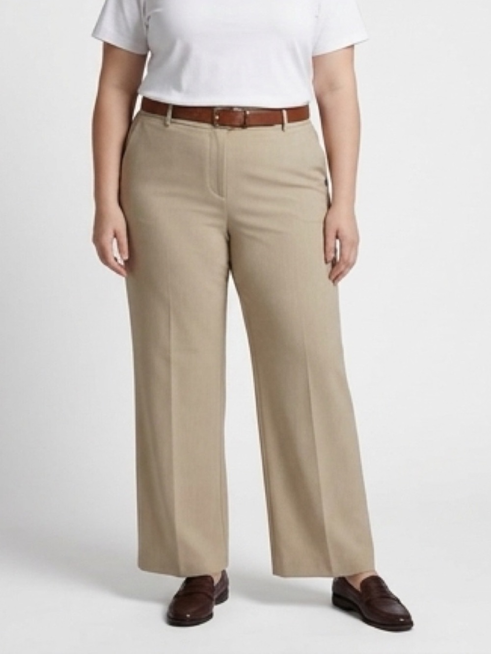 A New Day Wide Leg Trousers High Rise Tan Khaki Bi-Stretch Size 18 Long